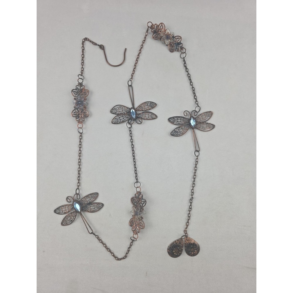 Copper Dragonfly Chain Metal Garden Ornament Windchime Outdoor Decor - Picture 3 of 6